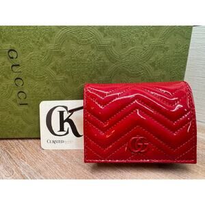 GUCCI GG Marmont Red Patent Leather Card Case Wallet NWT